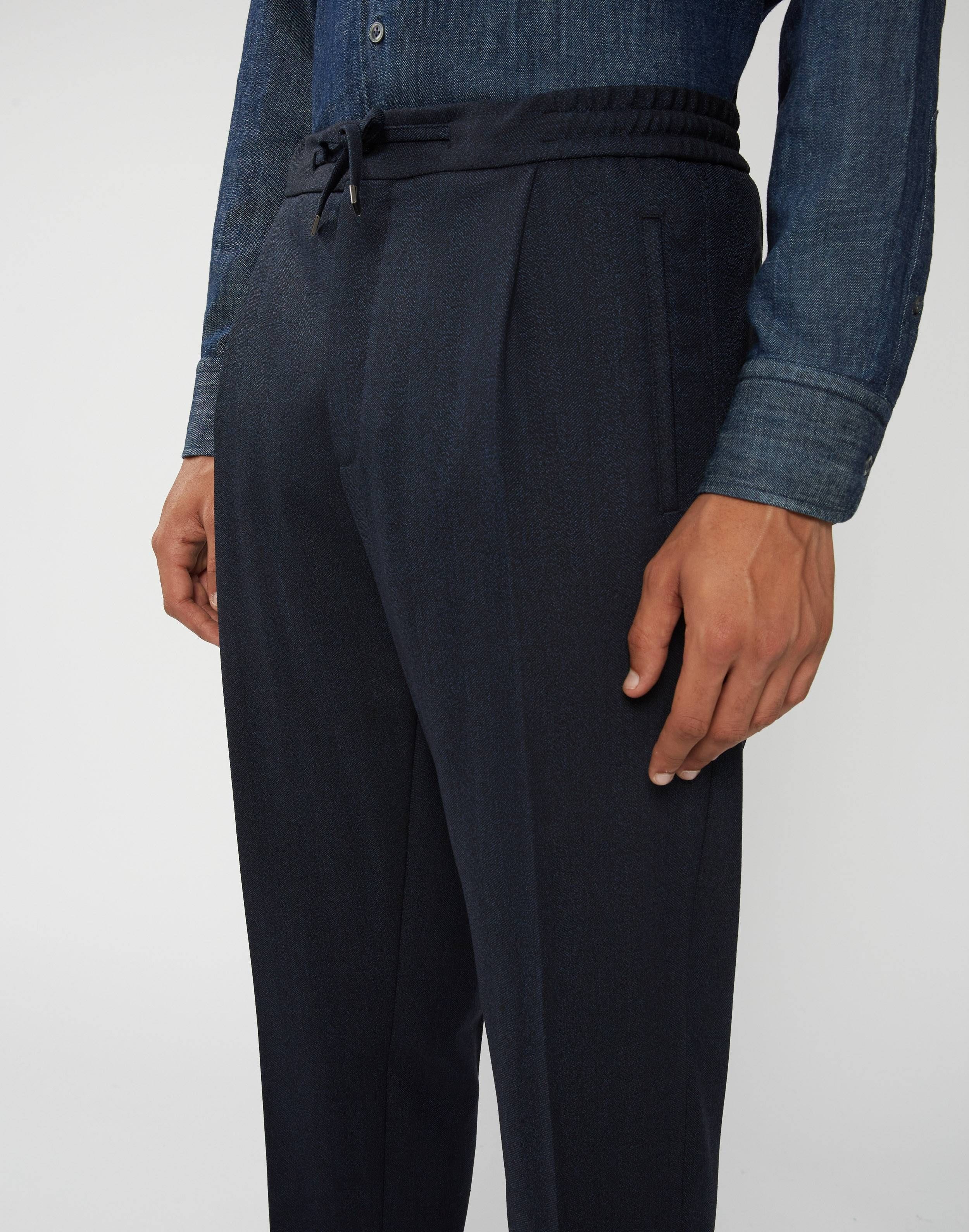 Drawstring trousers in a herringbone pattern - Easy Wear 