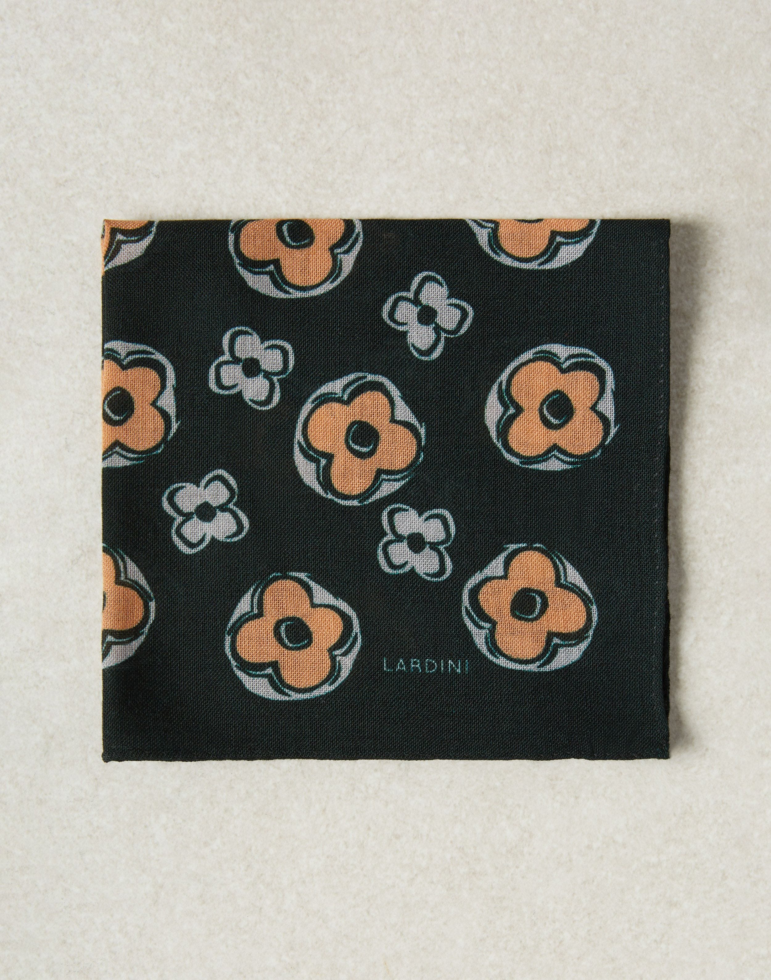 Flower-printed pocket square in green wool