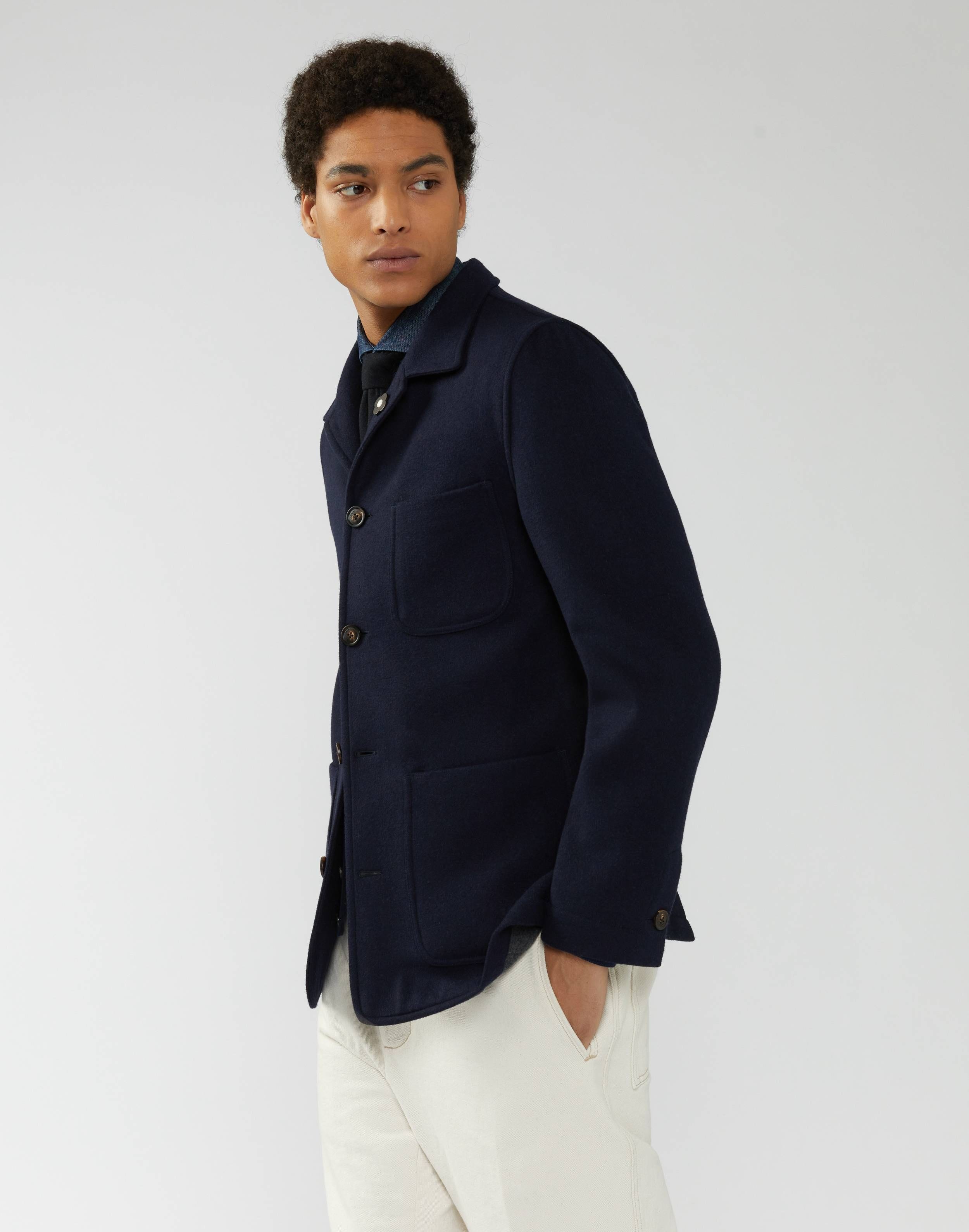 Blue shirt jacket in wool, cashmere and silk