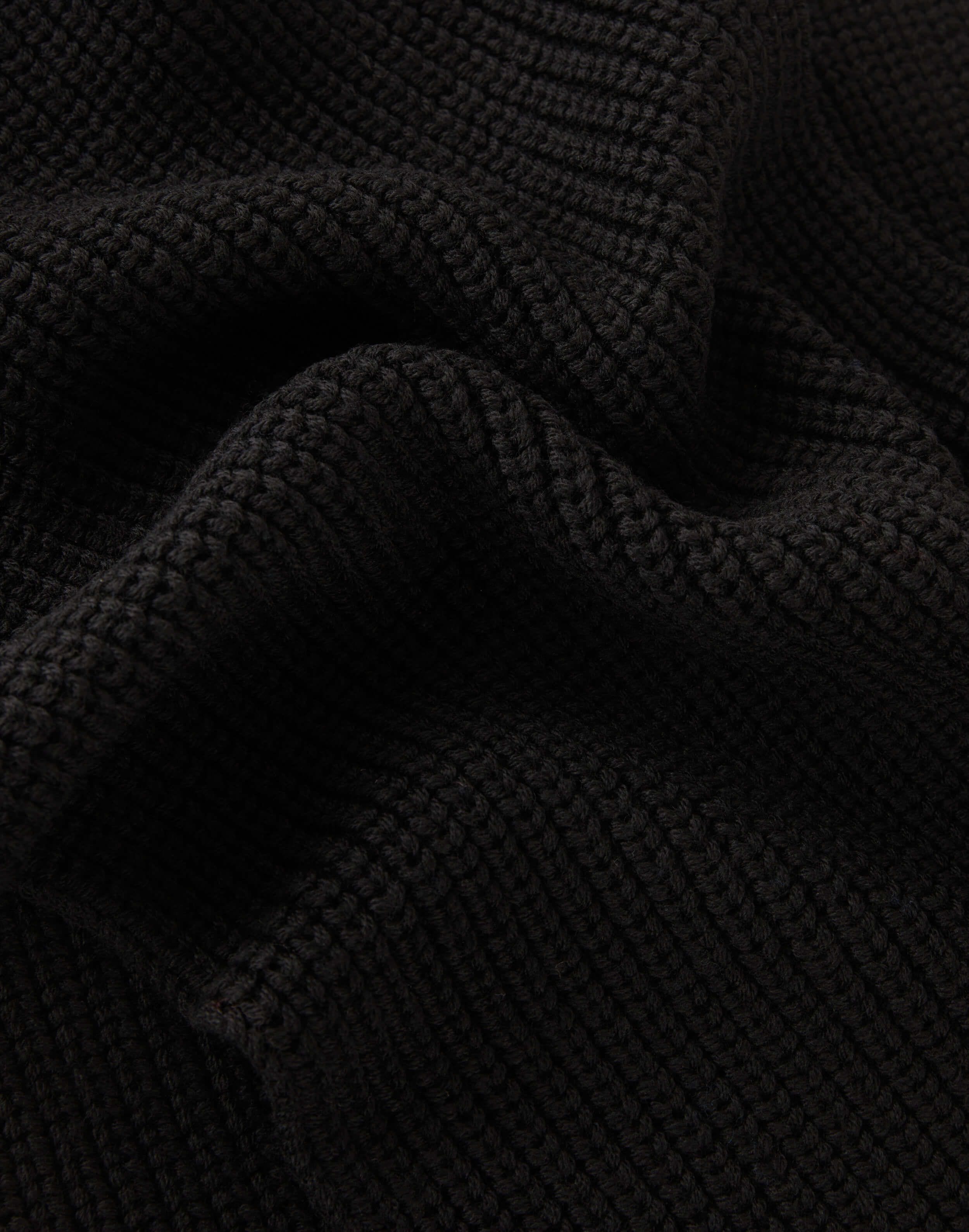 Ribbed scarf in black merino wool