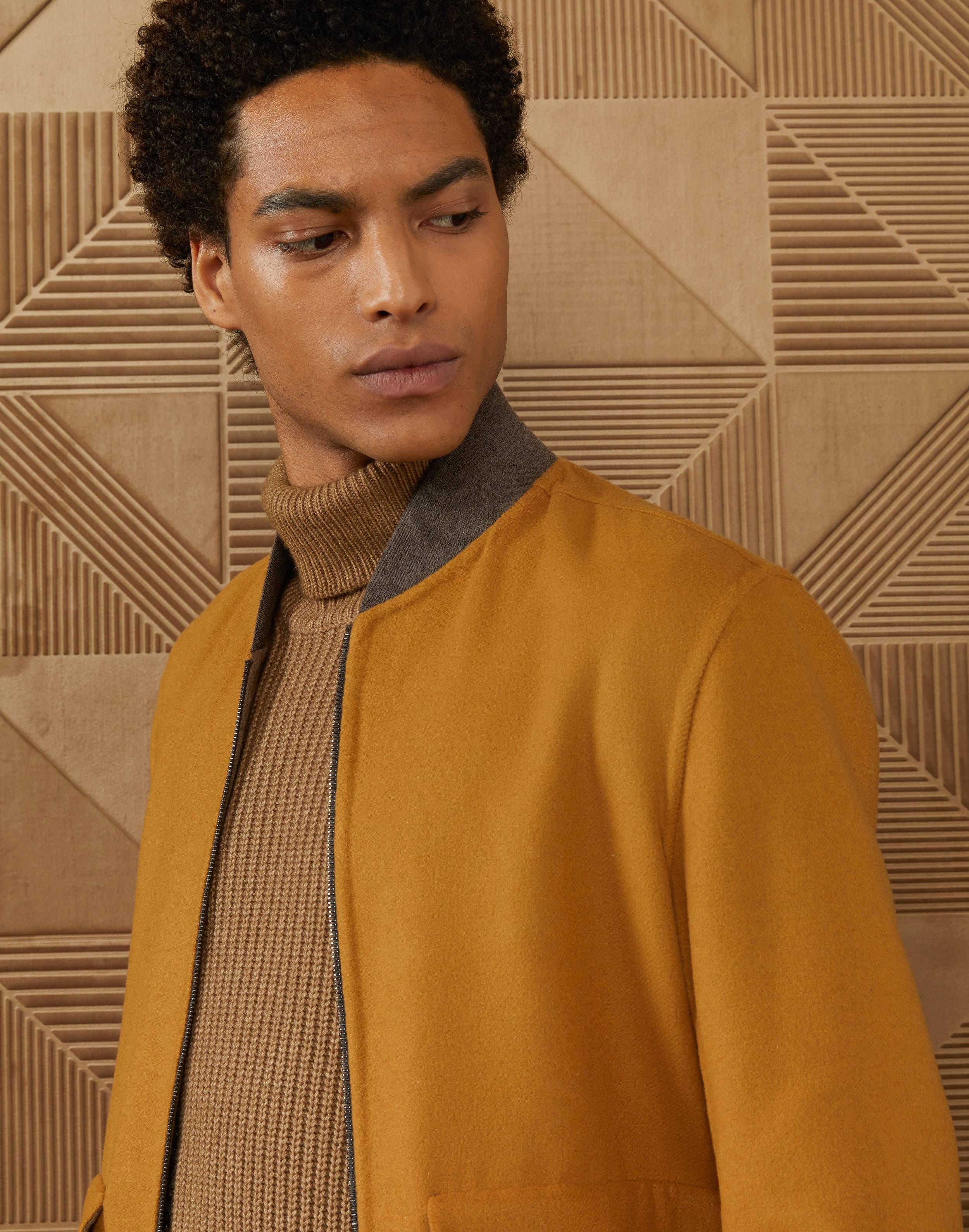 Double-face beige-and-mustard jacket in wool, cashmere and silk