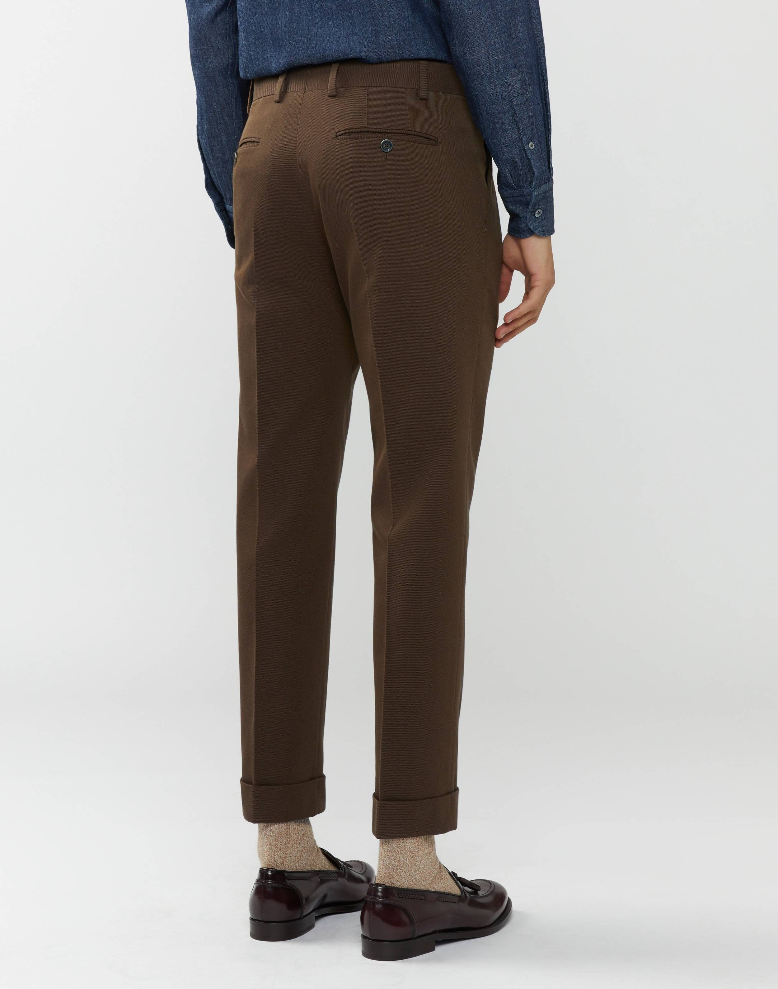 Brown-and-beige trousers in stretchy wool and cotton 
