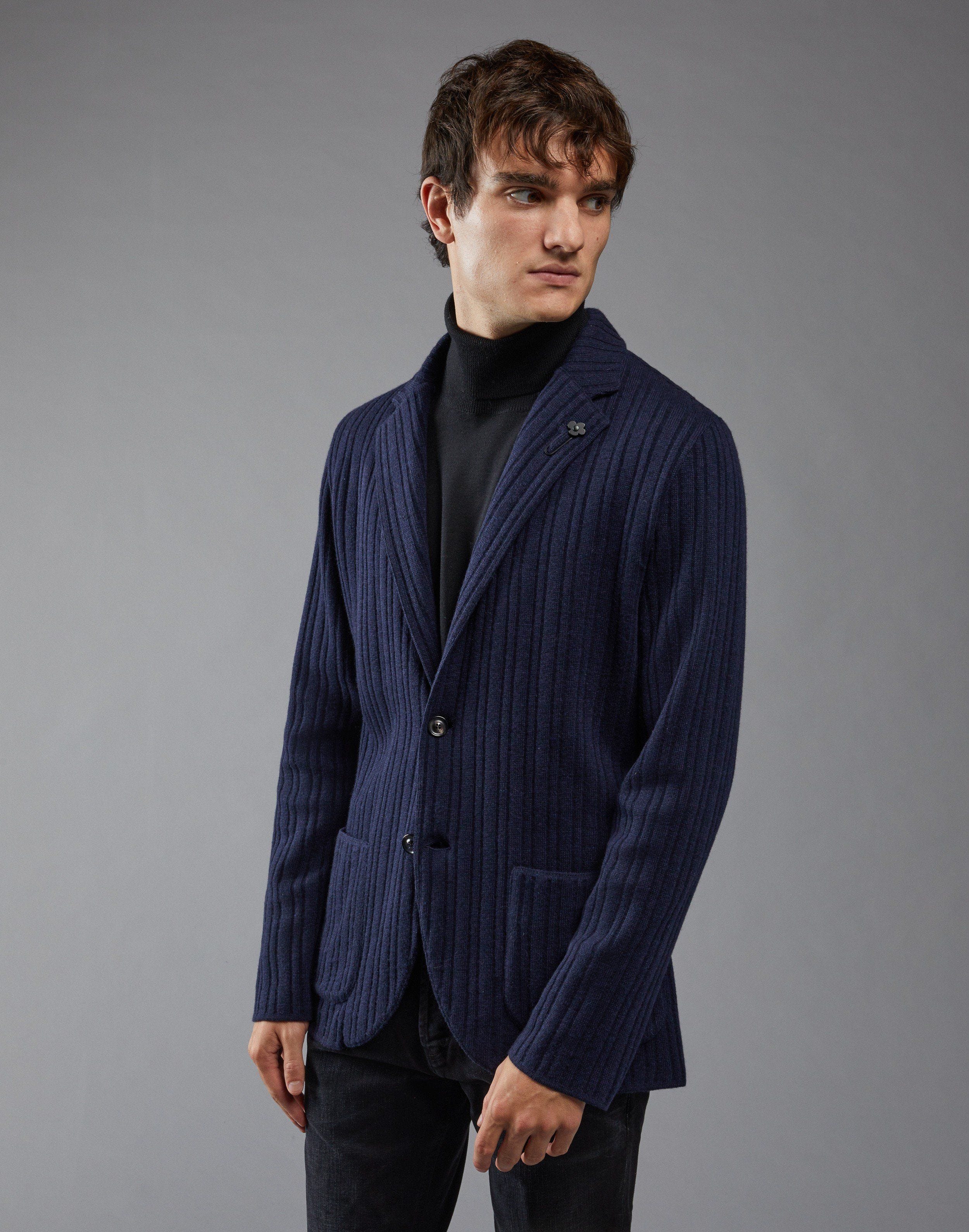 Dark blue stretch knit blazer | Lardini