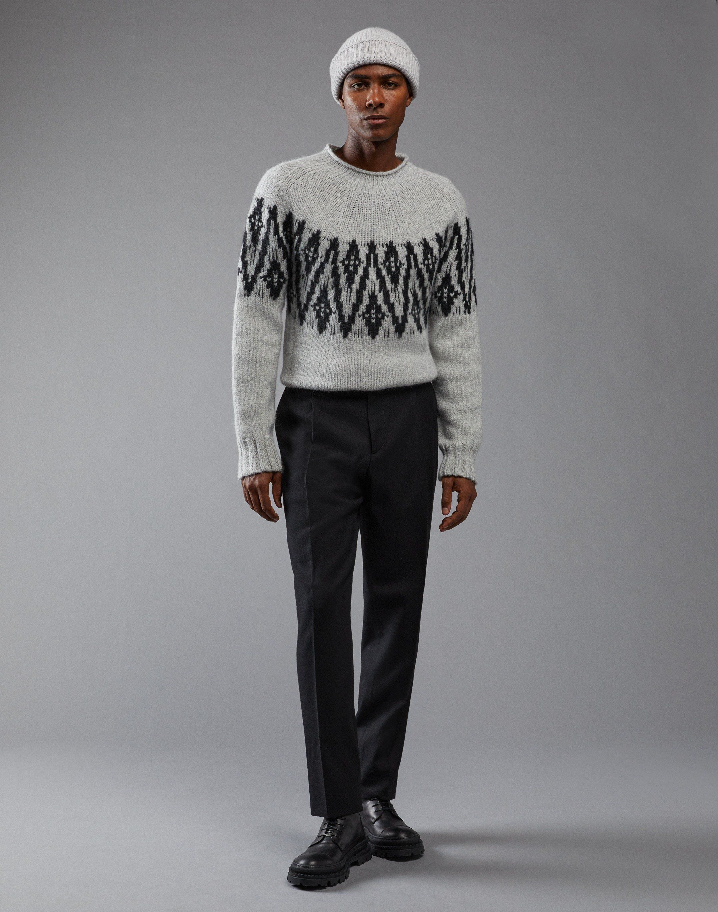 Gray and black jacquard knit crew neck sweater | Lardini