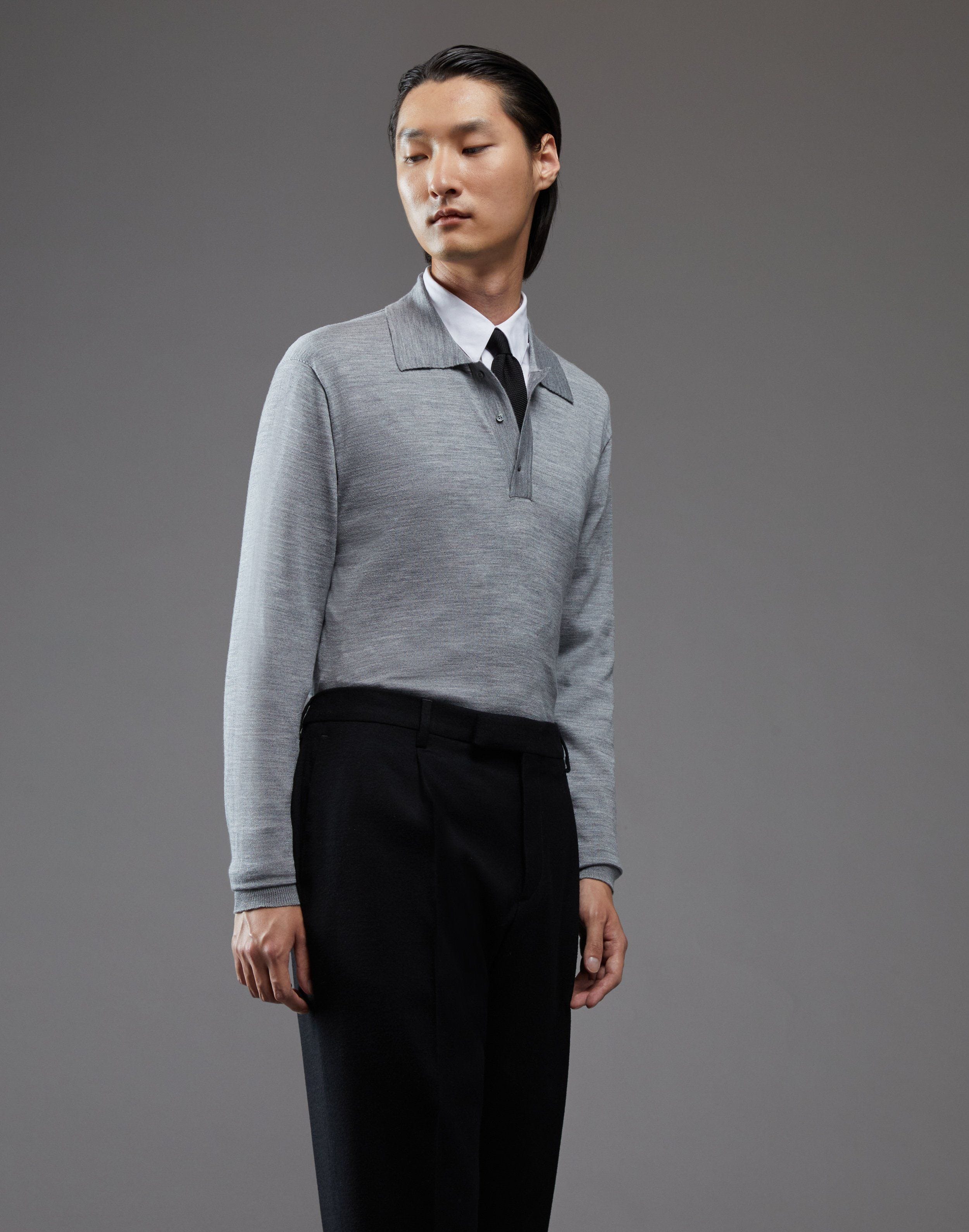 Gray long sleeve polo shirt | Lardini