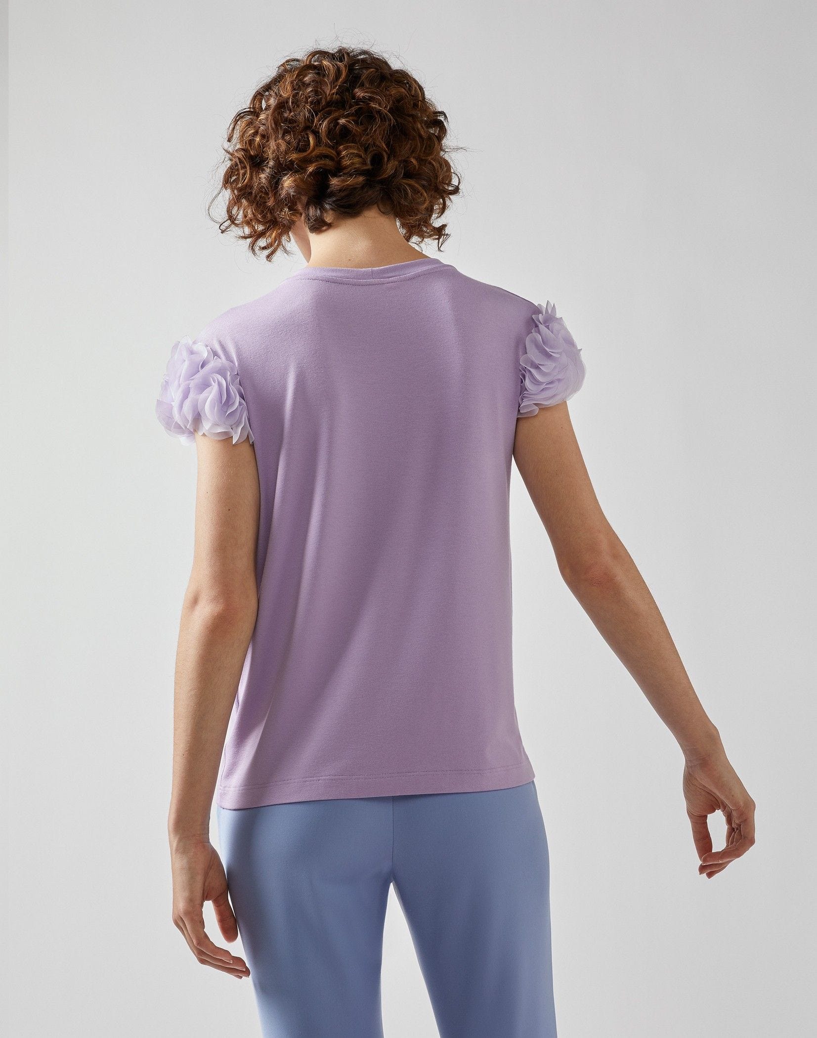 Viscose jersey crew-neck top with chiffon details