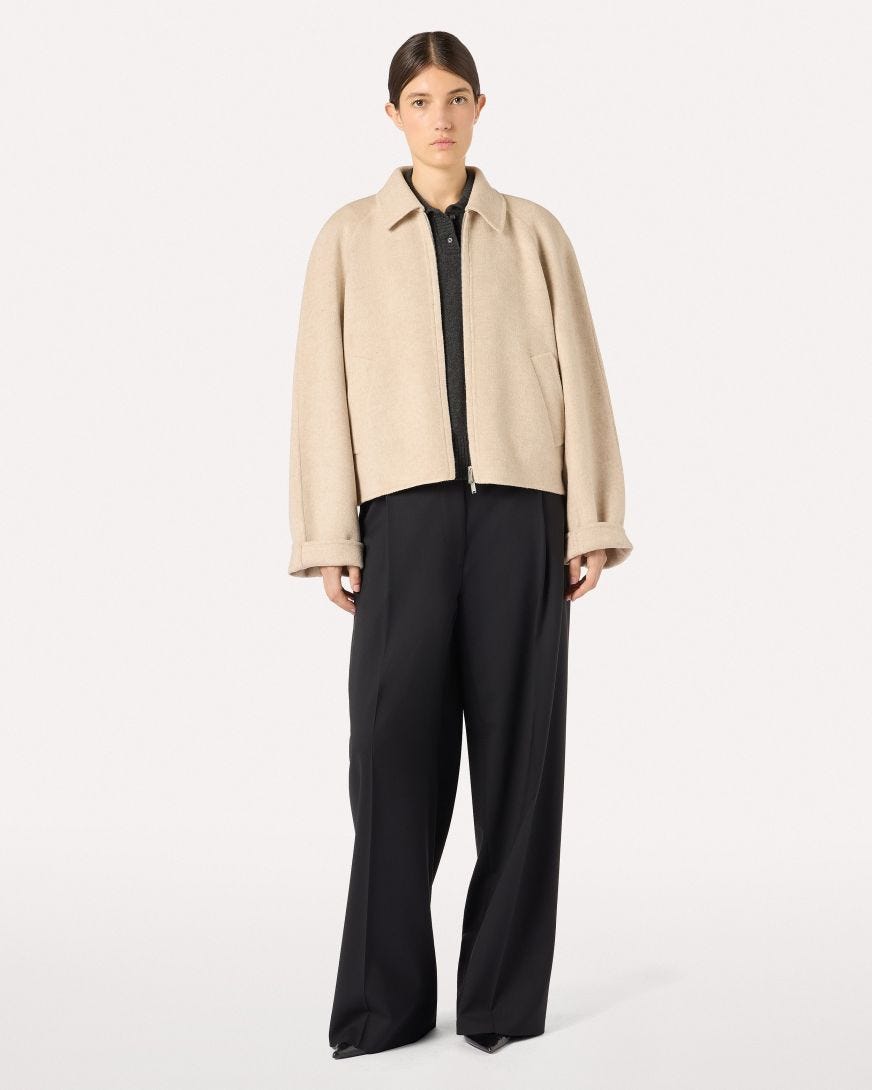 Sand short jacket in double wool with zipper