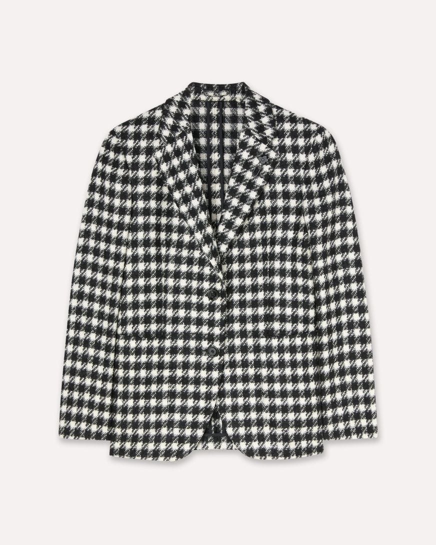 Black and white houndstooth single-breasted jacket in wool and alpaca