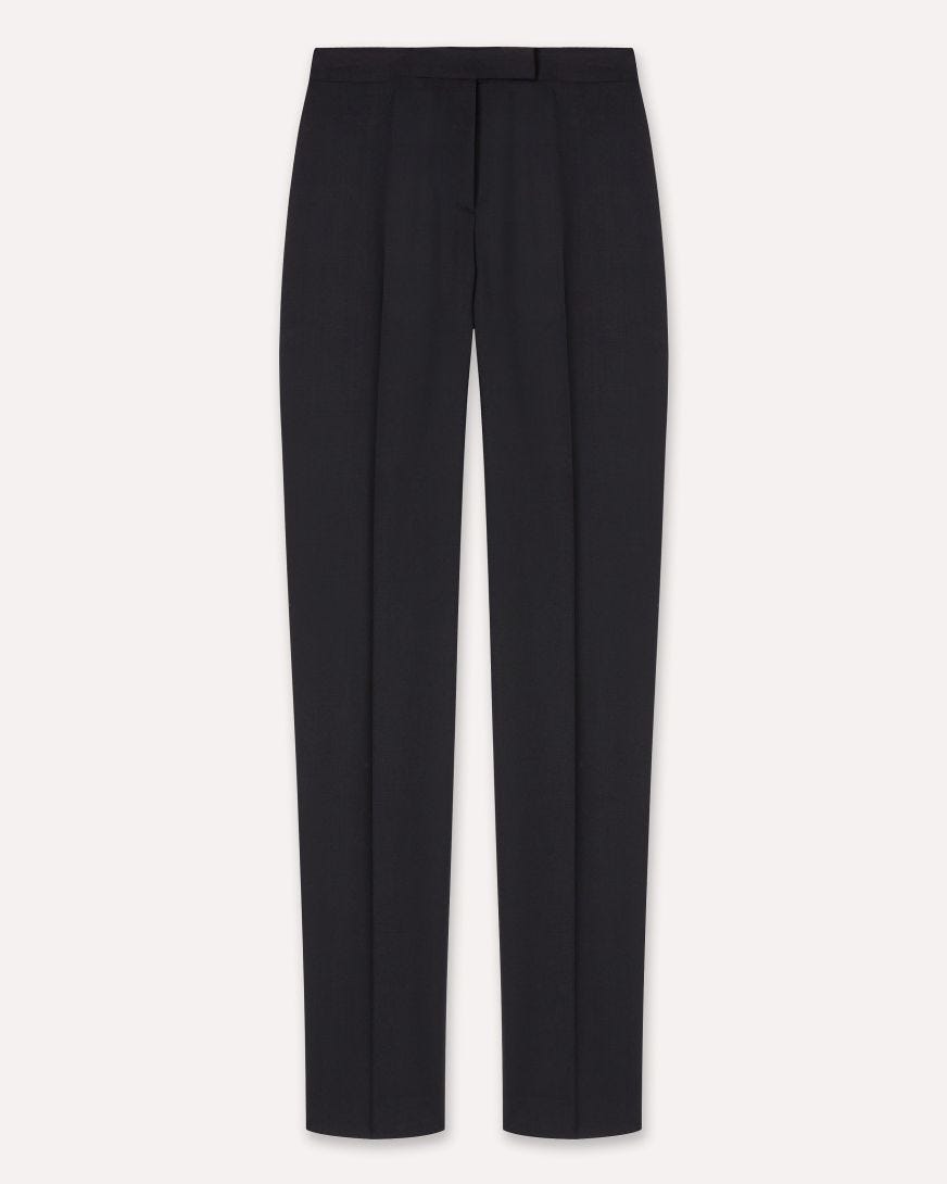 Black stretch wool gabardine trousers