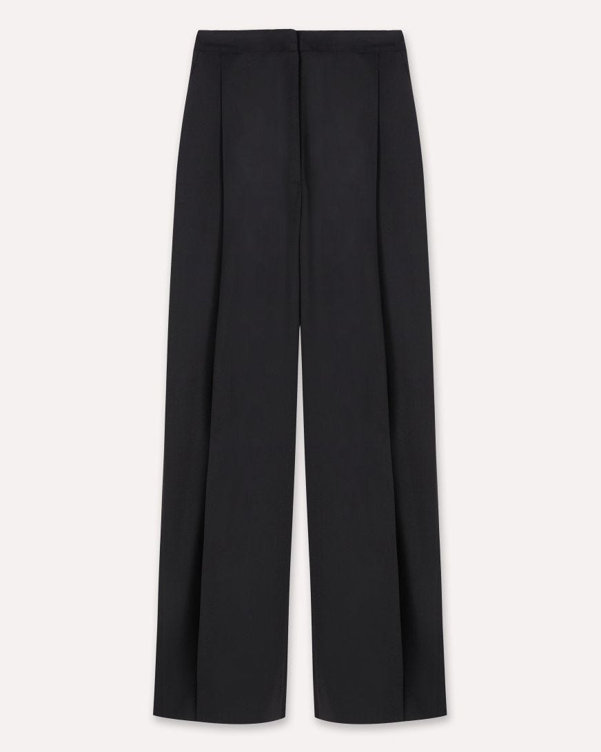 Black wide trousers in stretch wool gabardine