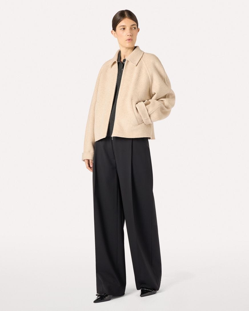 Black wide trousers in stretch wool gabardine