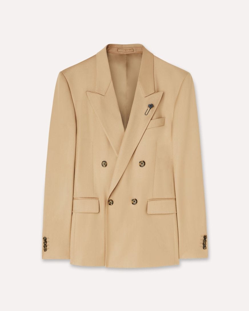 Giacca doppiopetto in flanella stretch color cammello
