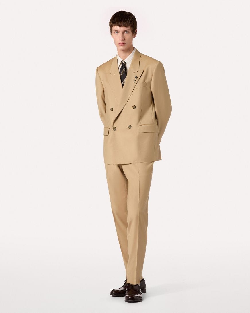 Giacca doppiopetto in flanella stretch color cammello
