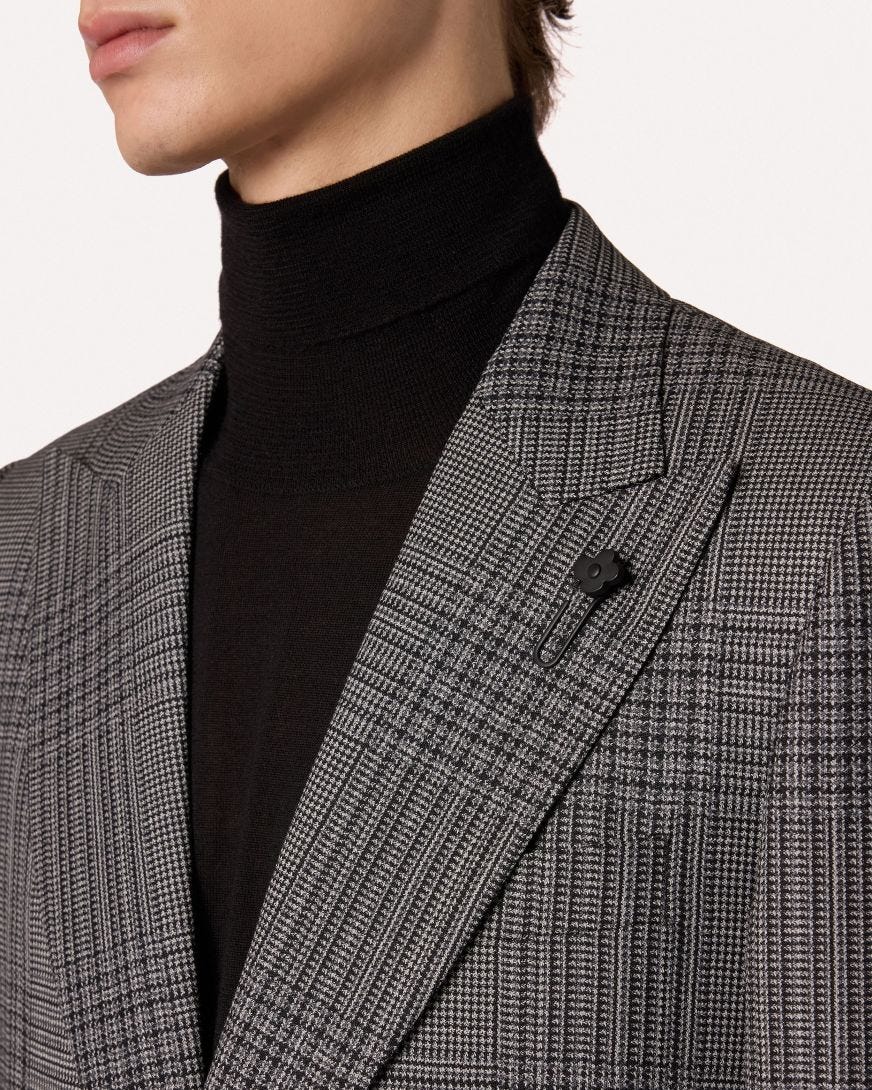 Single-breasted wool jacket with large Prince of Wales check pattern