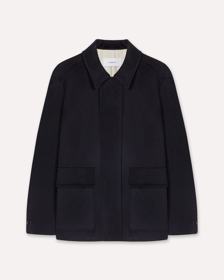 Einreihige blaue Jacke aus wasserabweisendem Kaschmir