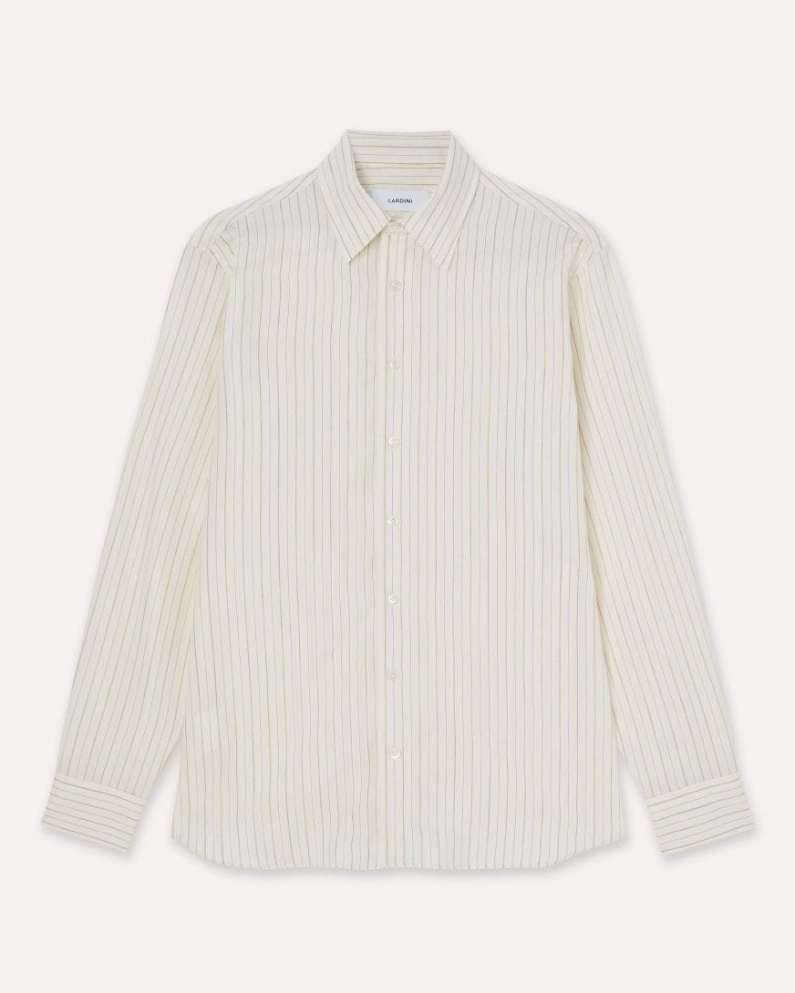 Camicia a righe color panna e beige in cotone misto lana