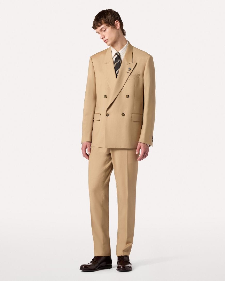 Camicia a righe color panna e beige in cotone misto lana
