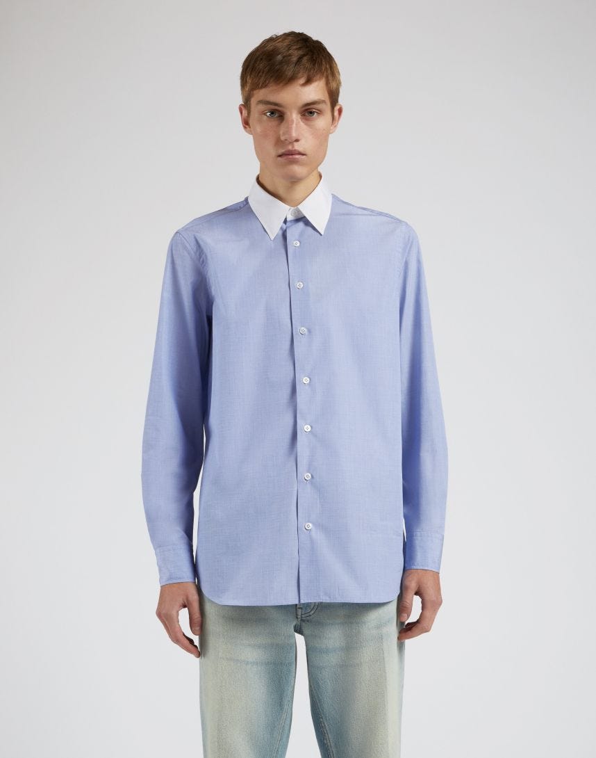 Blue/White Cotton Poplin Shirt