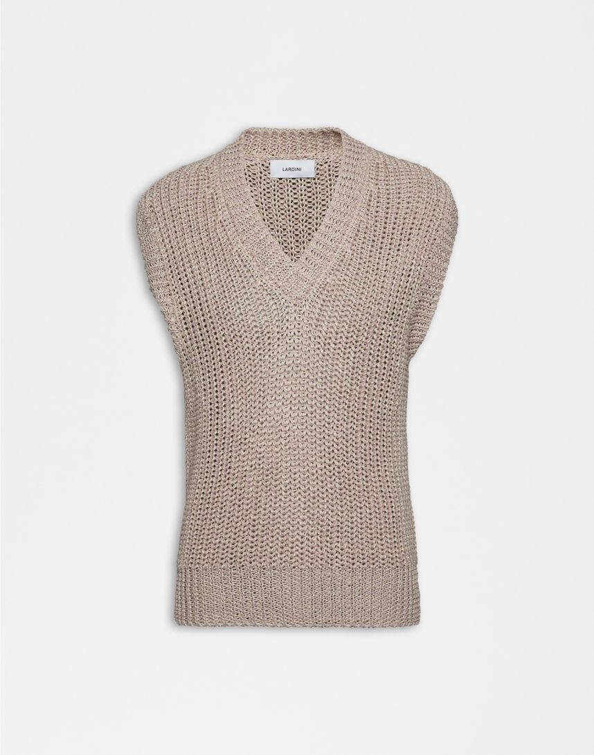 Gilet scollo a "V" in viscosa, lino e cotone