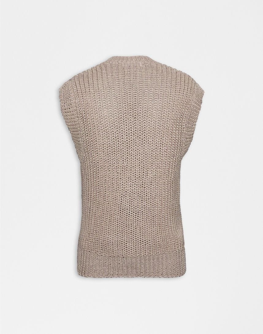 Gilet scollo a "V" in viscosa, lino e cotone