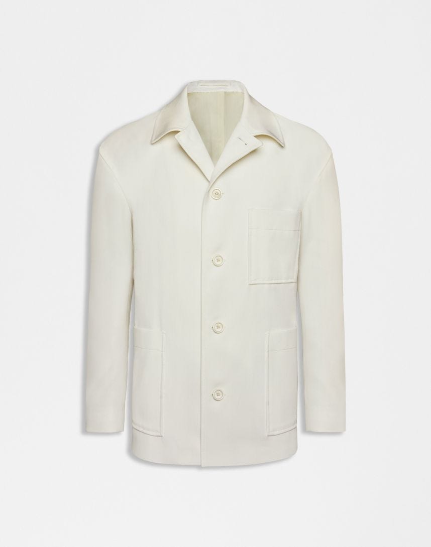 Blazer camicia monopetto in crepe covert natural stretch color panna
