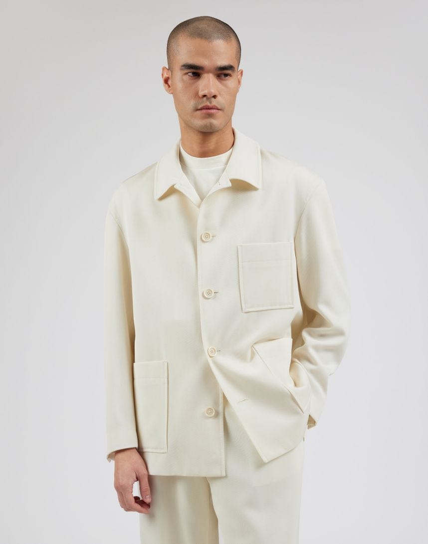Blazer camicia monopetto in crepe covert natural stretch color panna
