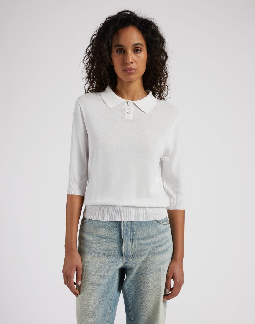 White Viscose and Cotton Polo