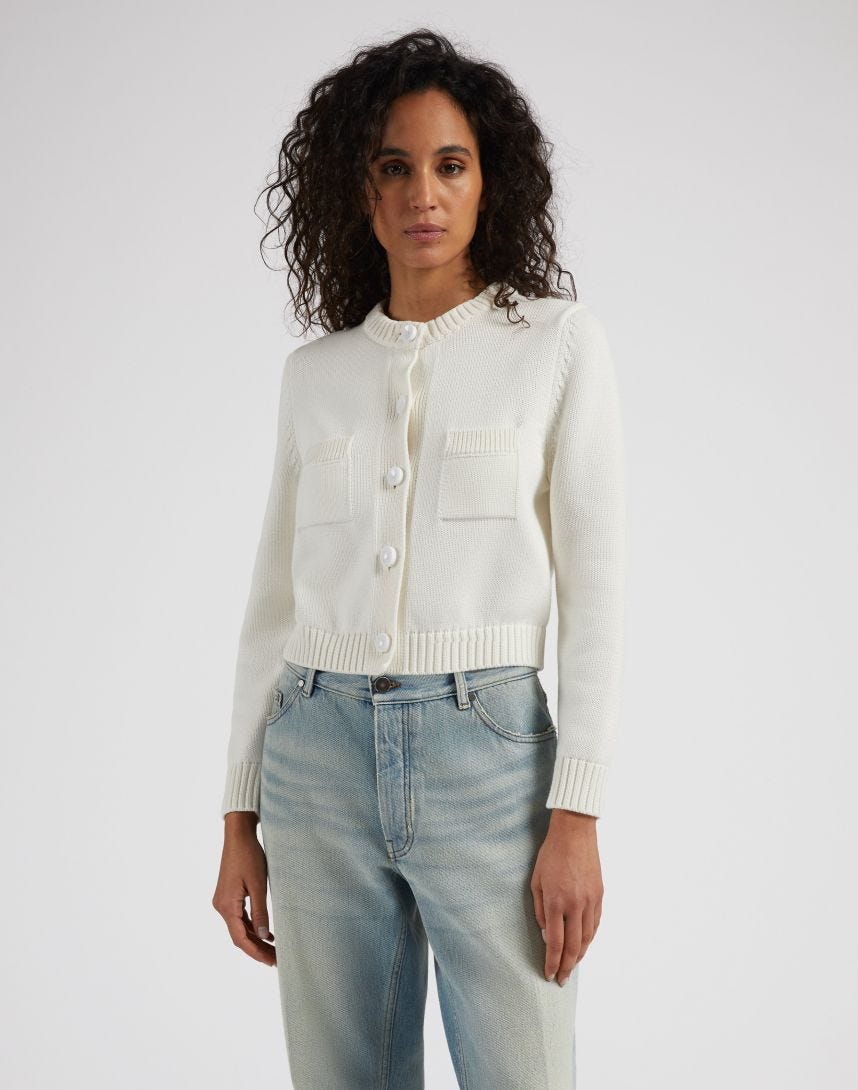 Short White Cotton Cardigan with Buttons