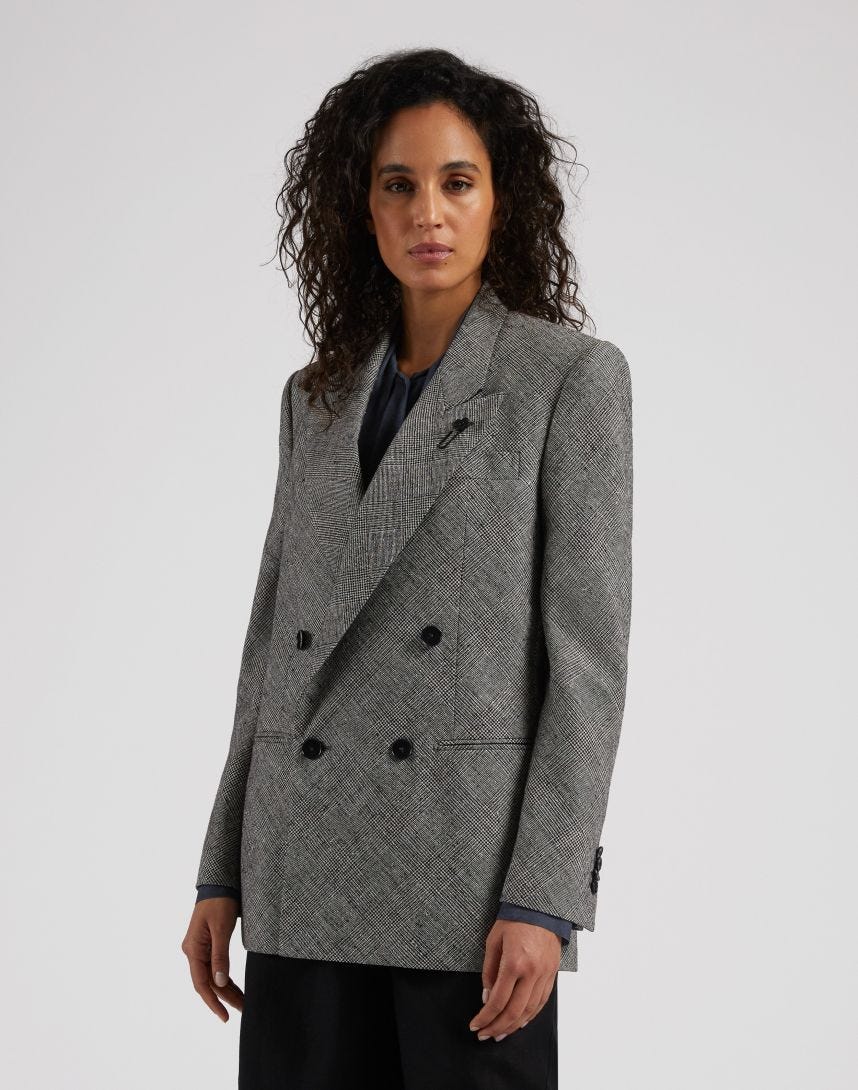 Welsh Linen White/Black Double-breasted Jacket