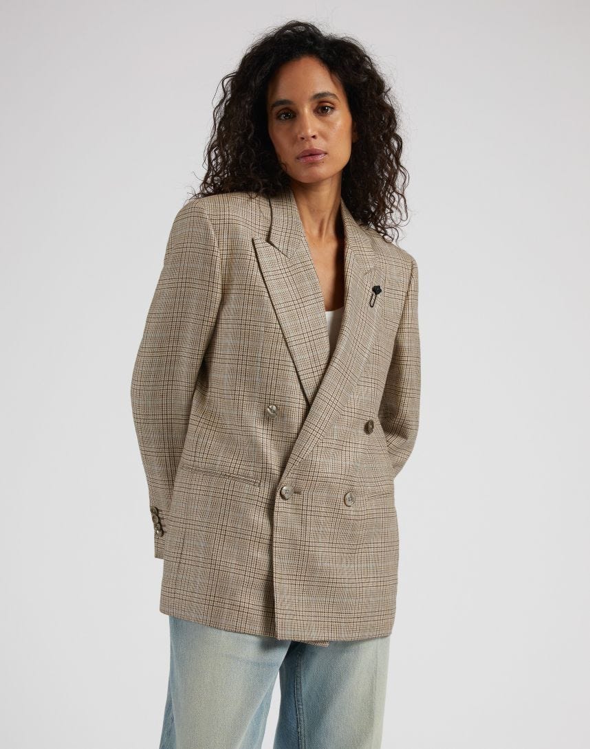 Beige/Brown Welsh Linen Fabric Double-breasted Jacket