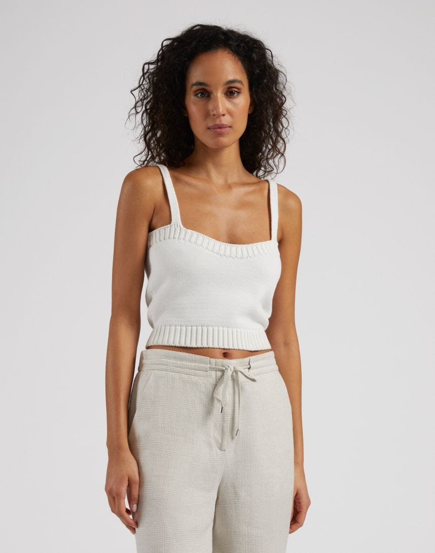 Short Cotton Knit Top with Suspenders