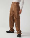 Trousers with cargo pockets in brown wool twill 1