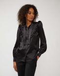 Shirt in black silk with ruffles and bow detail 1