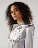 Grey shirt in silk with ruffles and bow detail 4