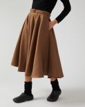 Flared midi skirt in brown wool twill 1