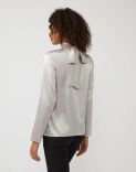 Grey high-neck top in stretch silk satin with a bow embellishment 3