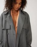 Double-breasted pinstripe trench coat in wool with a belt 2