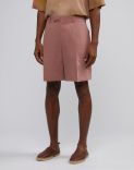 Pink linen and micro-tencel long comfort Bermuda shorts 2