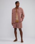 Pink linen and micro-tencel long comfort Bermuda shorts 3