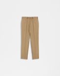 Hazelnut stretch cotton drill pleatless trousers 1