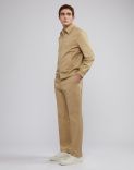 Hazelnut stretch cotton drill pleatless trousers 3
