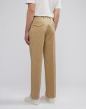 Hazelnut stretch cotton drill pleatless trousers 5