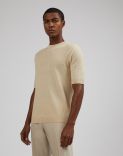 Cremefarbenes T-Shirt aus Leinen und Baumwolle mit Rippenmuster 2