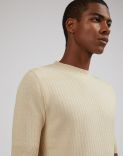 Ribbed linen and cotton cream T-shirt 5