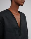 Black linen canvas collarless shirt 4