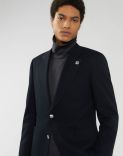 Blue woollen suit with a diagonal pattern - Attitude 2