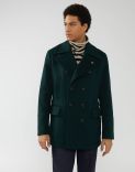 Short double-breasted peacoat in forest-green wool 2