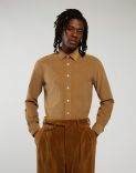 Washed shirt in beige cotton needlecord 1