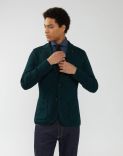 Knitted jacket in a green-and-blue diamond pattern 1