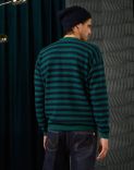 Round-neck wool-and-Alpaca sweater in green-and-blue stripes 3